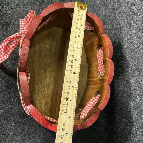 Vintage Wooden Hand Painted Basket Cottagecore Flower Decor Ribbon - Picture 3 of 7